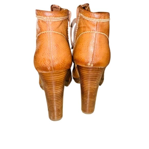 MIA Y2k Steampunk Retro Tan Lace-Up Block High Heel Leather Ankle Booties boho - Picture 3 of 11